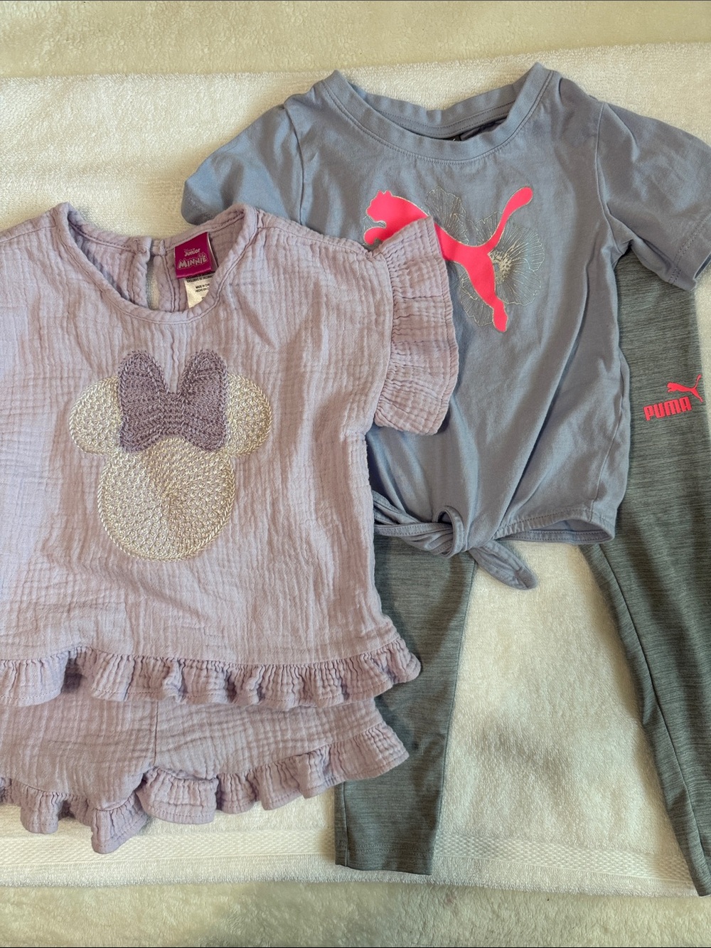 4 piece Size 4T Girl’s Bundle. Purple, Gray, and Pink Puma Set. PurpleMinnie Set